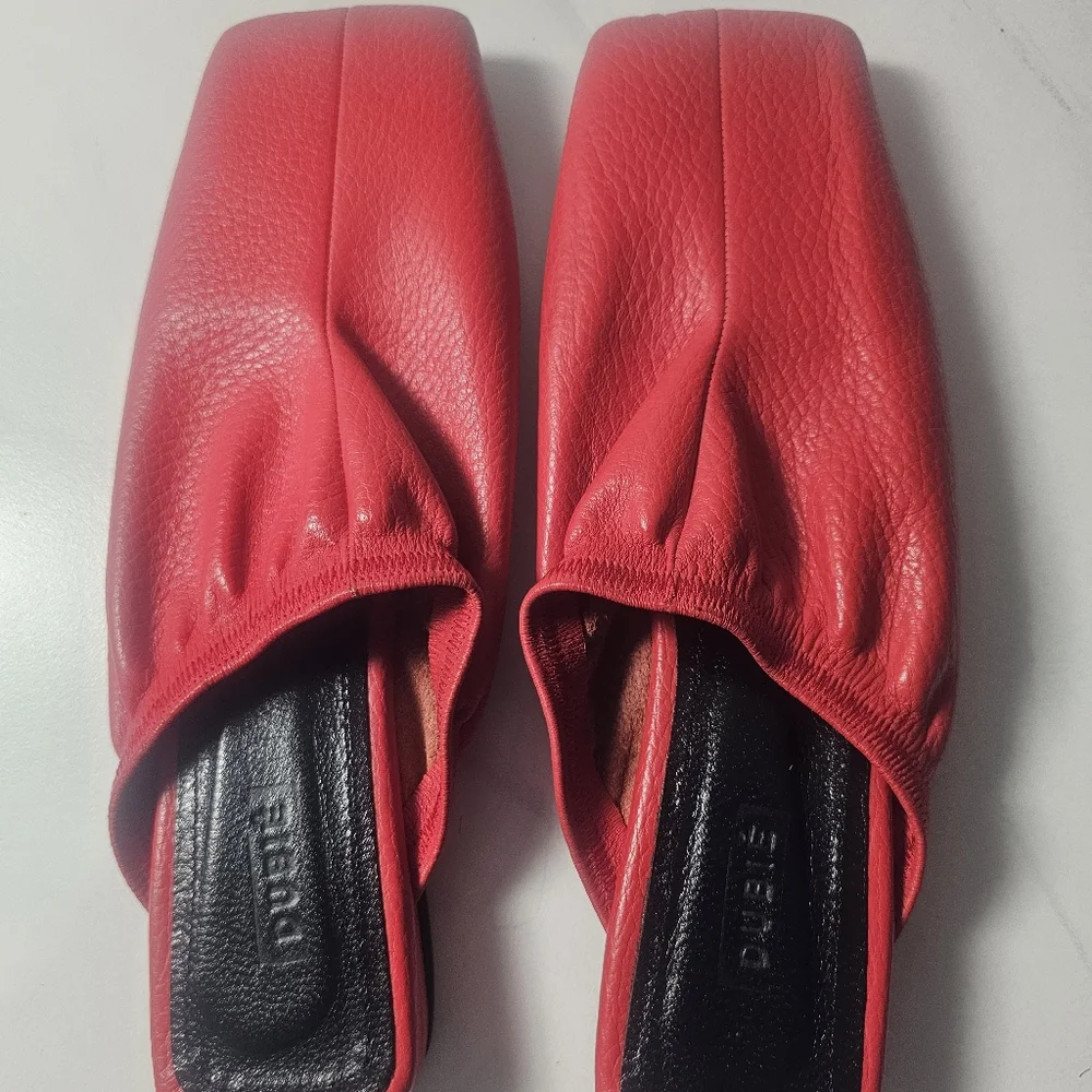 Dubie Red Leather Slip-On Mule Flats - Picture 9 of 13
